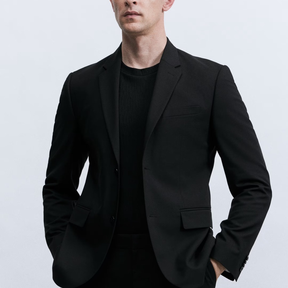 NWT H&M Men's Black Blazer Skinny Fit Coupe Moulante Size 44R